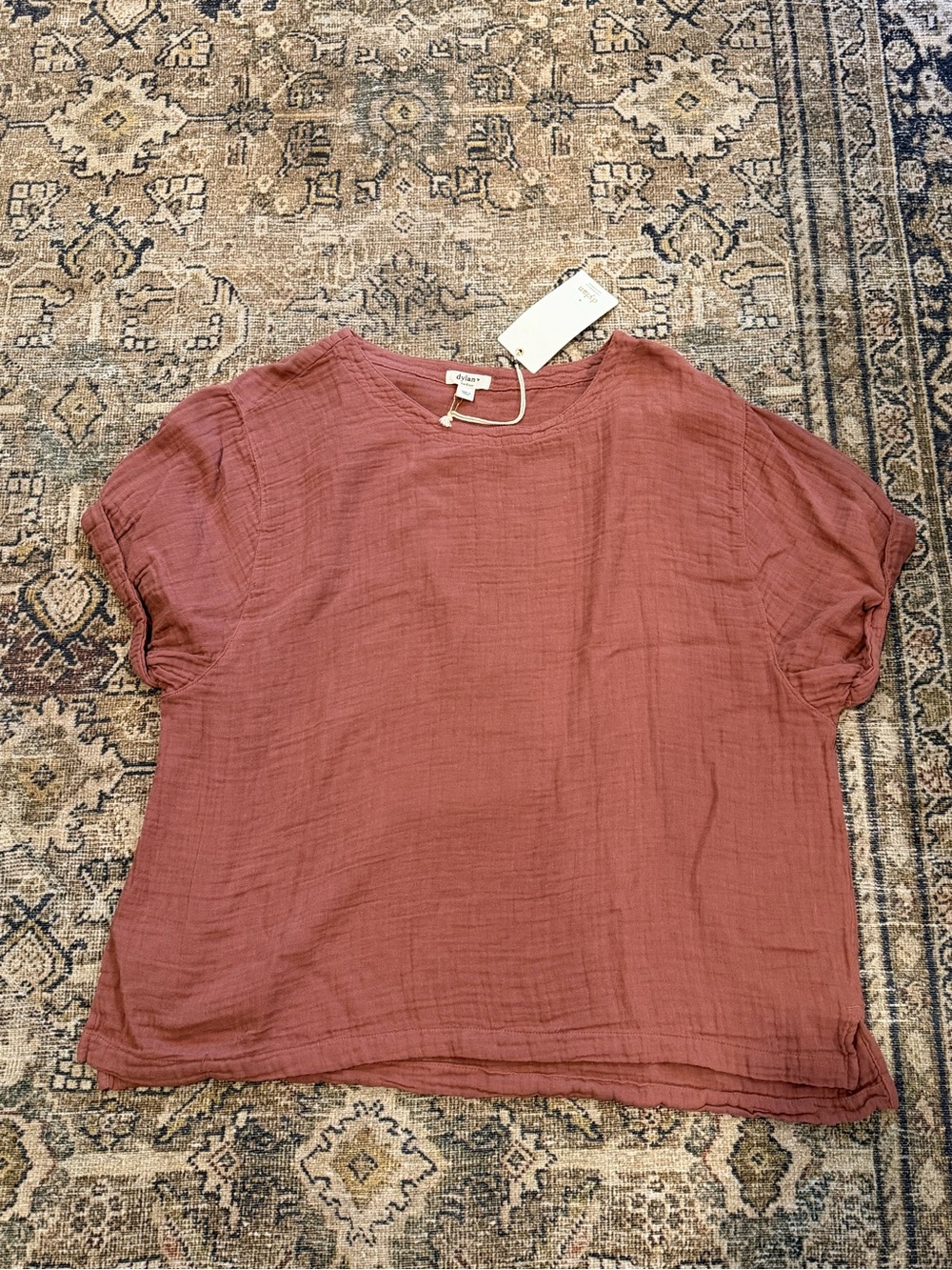 Relaxed Gauze Short-Sleeve Top — Mauve Rust